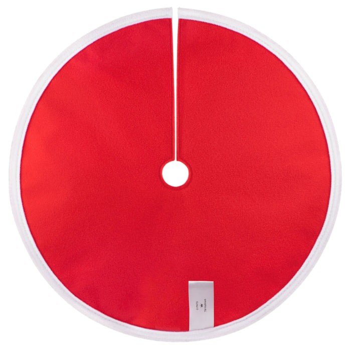 Red circular mat with a white border on a white background