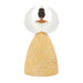 Decorative ornament with a gold patterned dress and white wings on a white background