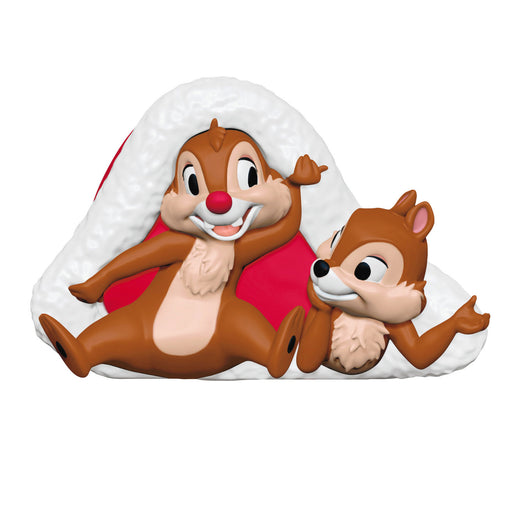 Two animated chipmunks in a Santa hat on a white background