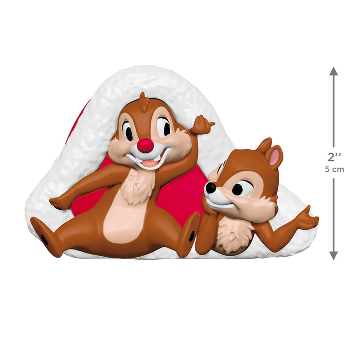 Two cartoon chipmunks in a Santa hat with size measurement on a white background