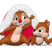 Two animated chipmunks hugging a large red heart on a white background