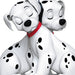 Two cartoon Dalmatian dogs with black spots on a white background
