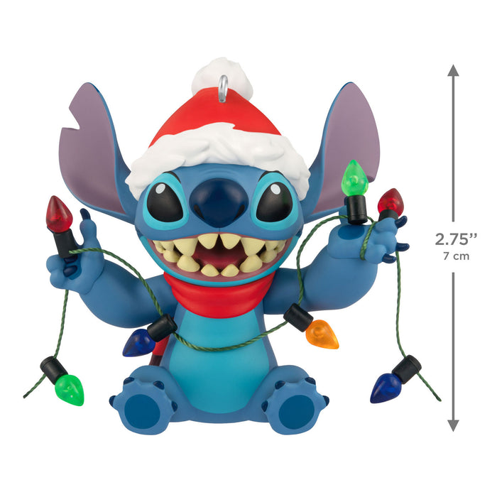 Animated character with Christmas lights and Santa hat on a white background
