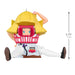 Toy figure with yellow hair and pink headgear on a white background