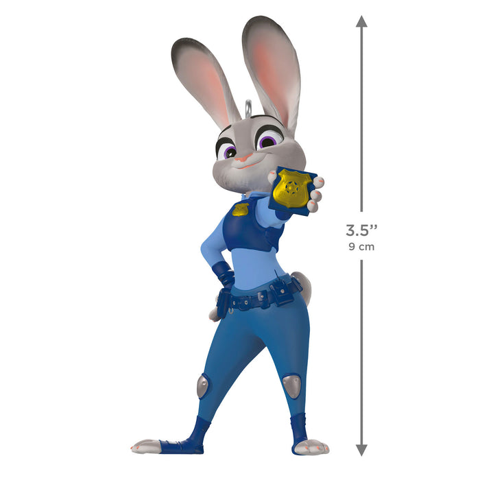 Animated character in a blue police uniform holding a badge, with dimensions indicated.
