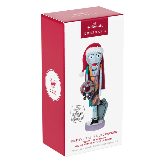 Hallmark Keepsake Ornament packaging featuring Festive Sally Nutcracker from Disney's 'The Nightmare Before Christmas'.