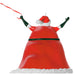 Decorative Christmas ornament of a figure in a red dress with green accents on a white background
