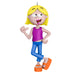 Animated character figurine with yellow hair, purple shirt, blue pants, and orange shoes on a white background