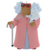 Animated character with a pink coat, white hair, and red glasses holding a cane.