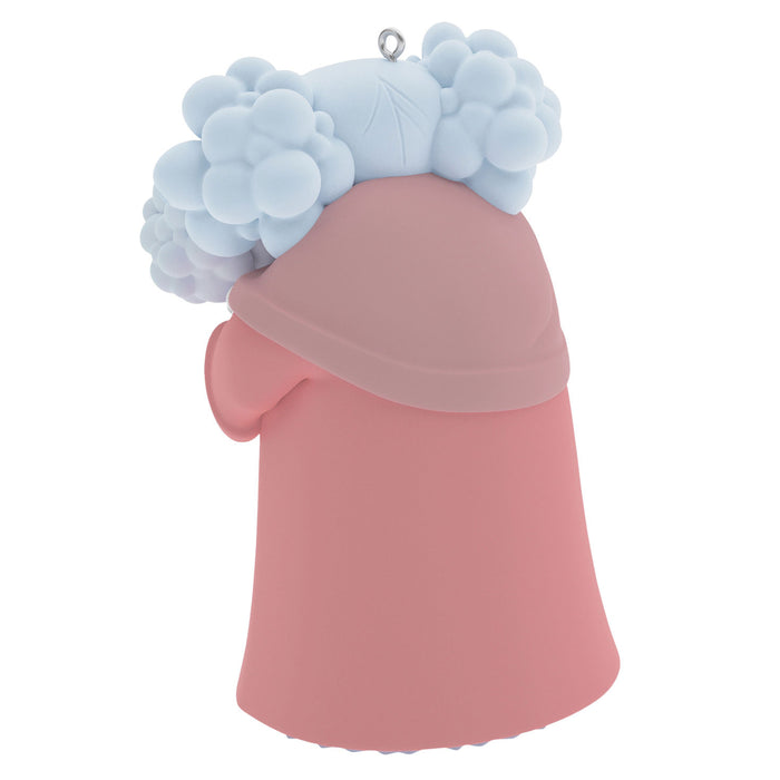 Pink character with white hair on a white background