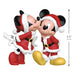 Two cartoon characters in Santa outfits with a size measurement label on a white background