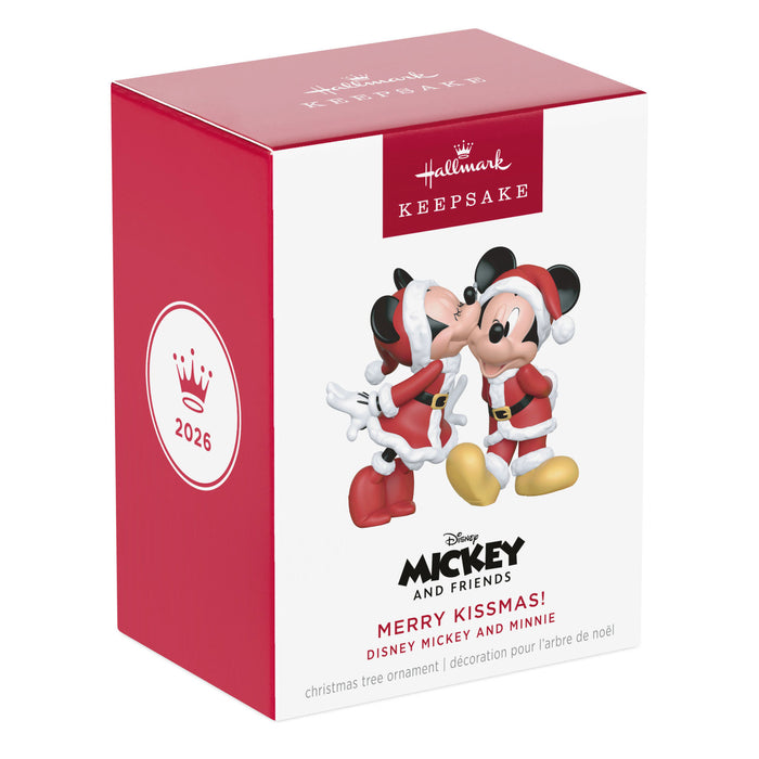 Hallmark Keepsake Christmas ornament packaging featuring Mickey and Minnie Mouse.