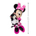 Minnie Mouse figurine holding a black and white cat with dimensions indicated.