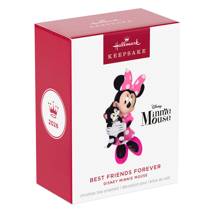 Hallmark Disney Minnie Mouse ornament packaging with 2026 design on a white background