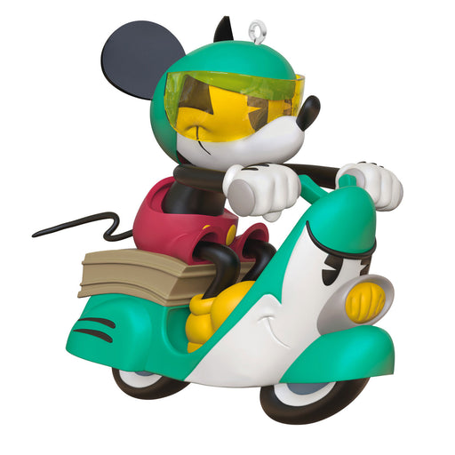 Toy figure of a character riding a scooter on a white background