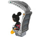 Toy figure of a character with mouse ears sitting in a gray vehicle on a white background