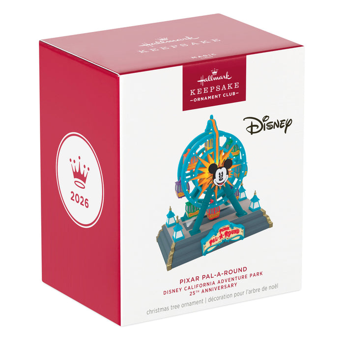 Disney Christmas ornament packaging with Ferris wheel design on a white background