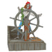 Pirate skeleton figure on a ship's wheel with a white background