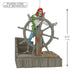 Decorative ornament of a skeleton pirate on a ship's wheel with dimensions indicated.