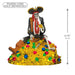 Pirate skeleton figure with treasure chest and colorful gems, size indicated.
