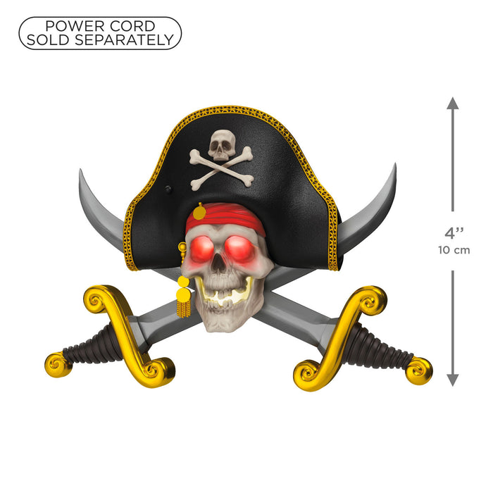 Pirate-themed decoration with skull, crossbones, and swords on a white background