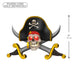 Pirate-themed decoration with skull, crossbones, and swords on a white background