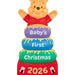 Stack of colorful rings with Winnie the Pooh, 'Baby's First Christmas 2026' text on a white background