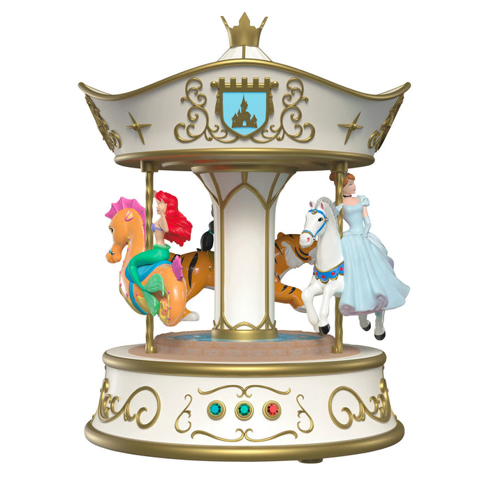 Decorative carousel figurine with characters on a white background