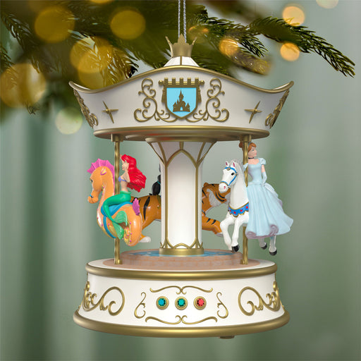 Decorative carousel ornament with characters on a green background