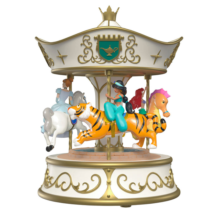 Decorative carousel figurine with characters on a white background