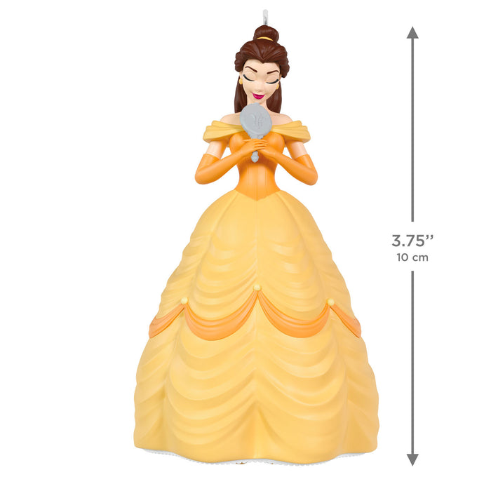 Belle figurine from Disney with a measurement label on a white background