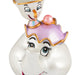 Animated character figurine with a white face and colorful hat on a white background