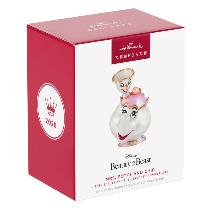 Hallmark Keepsake Christmas ornament packaging featuring Mrs. Potts from Disney's Beauty and the Beast.