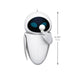 White robot with blue eyes and measurement details on a white background