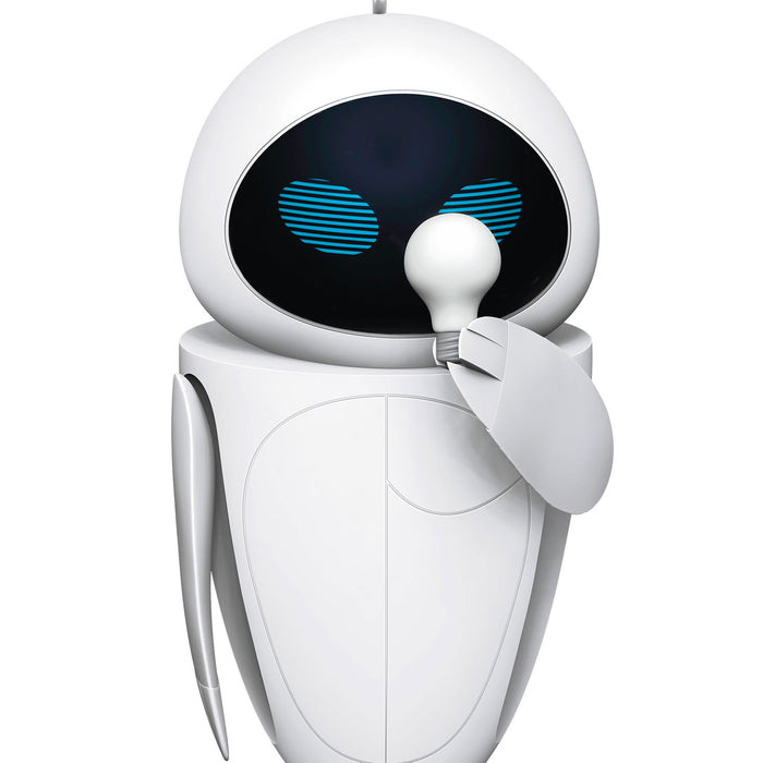 White robot with blue eyes on a white background