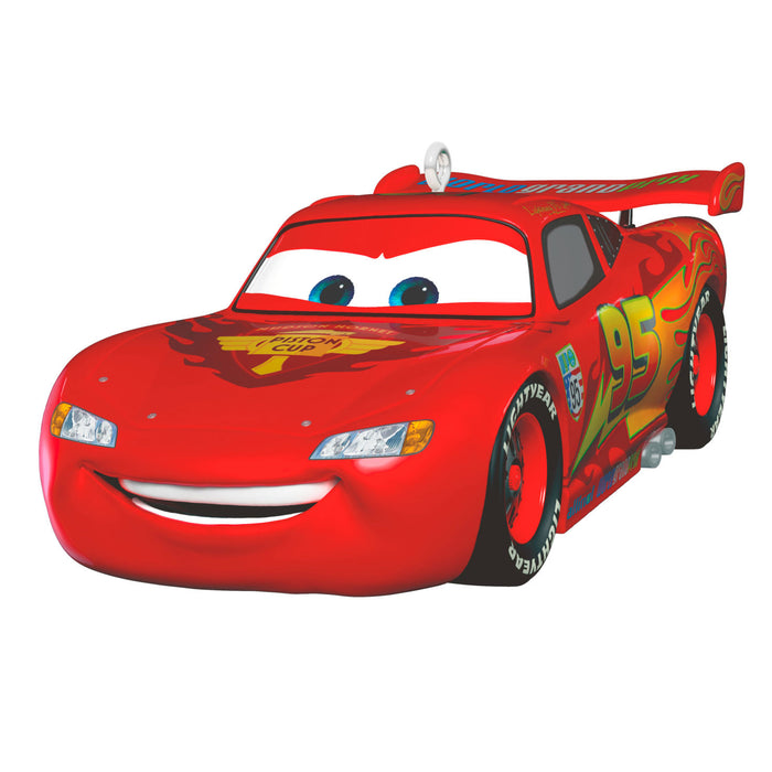 Red animated car with a smiling face on a white background