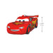 Red toy car with a smiley face on a white background