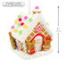 Gingerbread house with candy decorations and dimensions on a white background