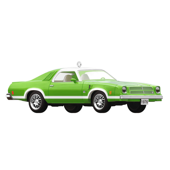 Green classic car on a white background