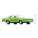 Green classic car model with size indicator on a white background