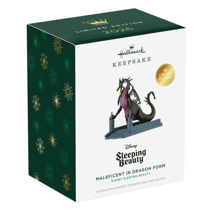 Hallmark Keepsake ornament packaging featuring Maleficent in Dragon Form from Disney's Sleeping Beauty.