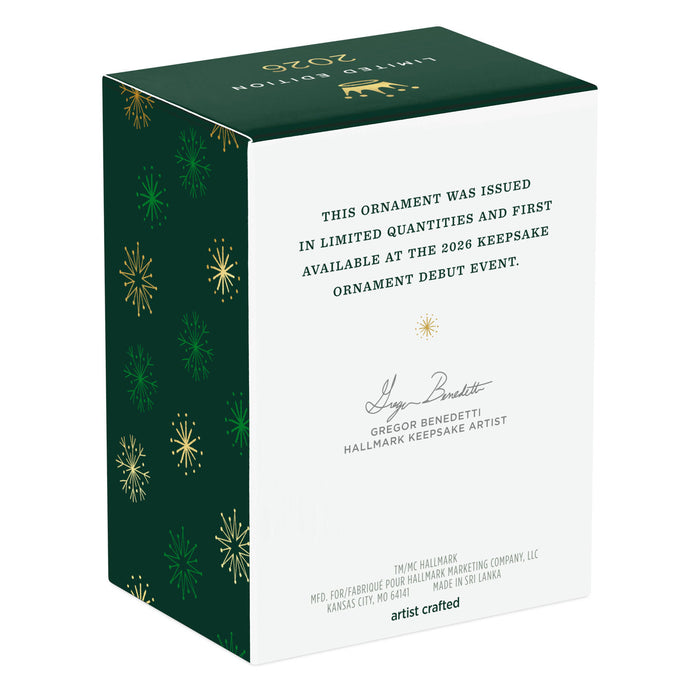 Hallmark Christmas ornament packaging with green and white design