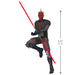 Action figure with a red lightsaber, standing on a white background with dimensions indicated.