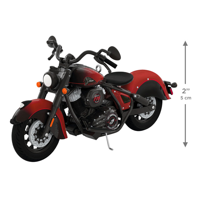 Model motorcycle with dimensions indicated on a white background