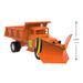 Orange toy dump truck with dimensions indicated on a white background