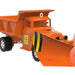 Orange snowplow truck with a yellow license plate on a white background