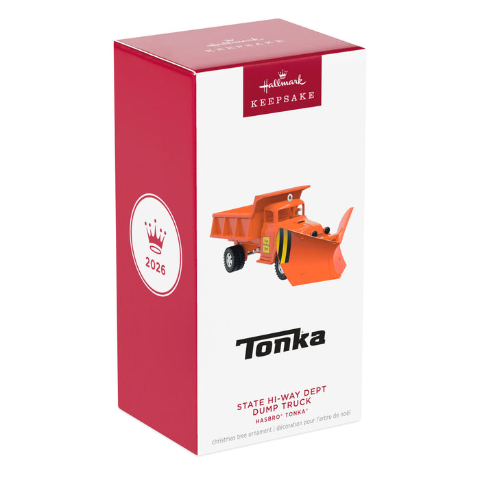 Tonka toy dump truck in a red and white box with 'Hallmark Keepsake' branding.