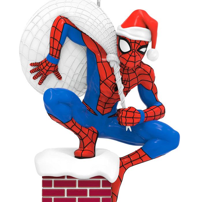 Spider-Man Christmas ornament with Santa hat on a white background