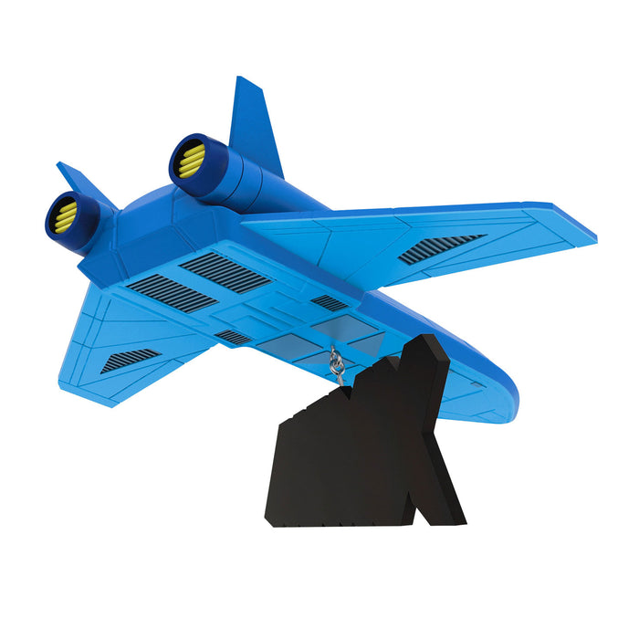 Blue toy jet model on a white background