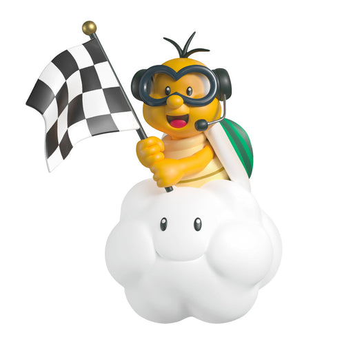 Animated character with a checkered flag on a white background